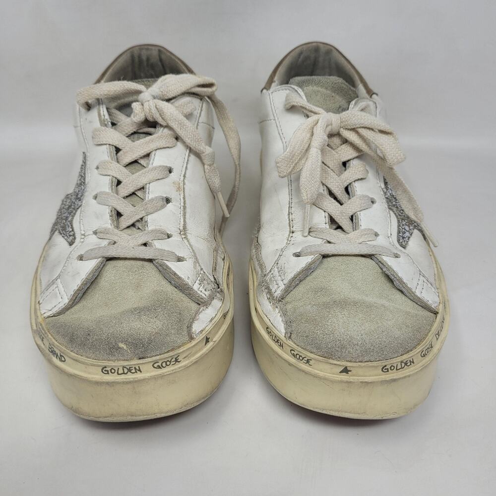 Golden Goose Hi Star Shoes Womens US8 EU38 White Leather Glitter Star Sneaker - Picture 7 of 16